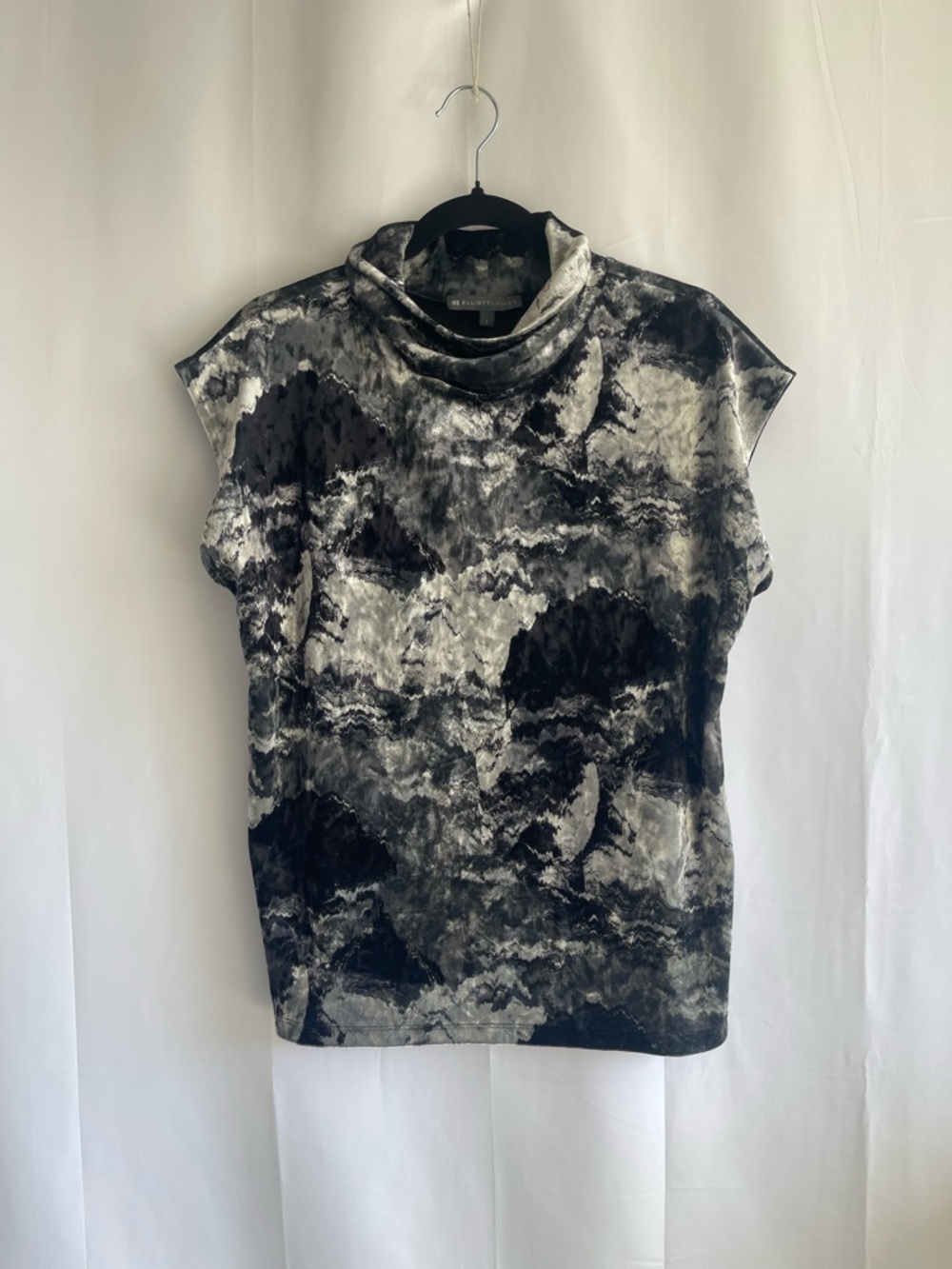Elliott Lauren Sleeveless Cowl Neck Tunic in Black and Gray Marble